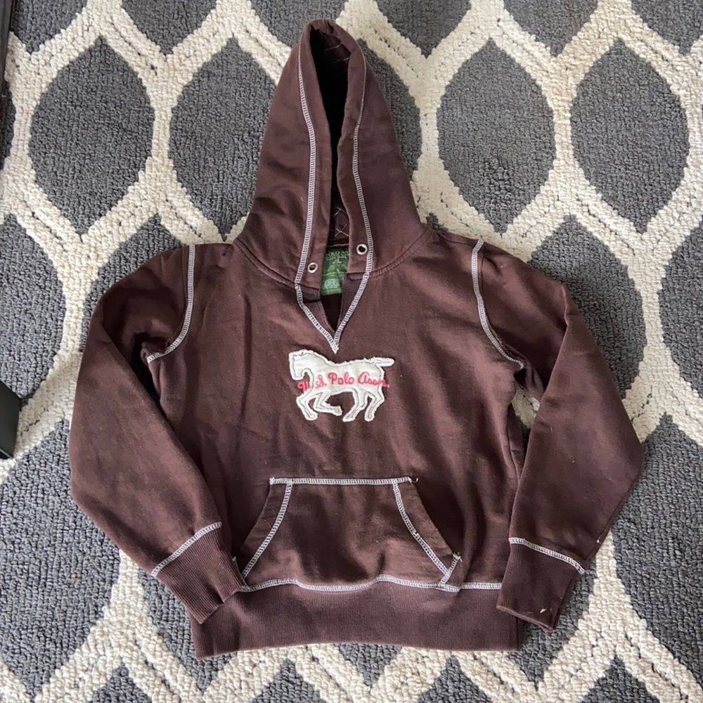 Womens brown pullover Polo Hoodie. Size small see pictures for condition.